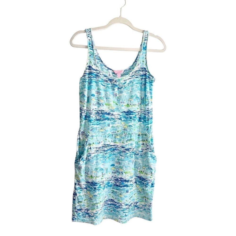 Lilly Pulitzer Dress Size XS Blue Sleeveless High Tide Toile Beach Print - Picture 2 of 8
